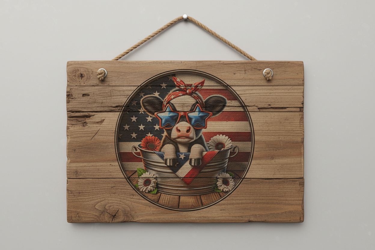 Patriotic Cow Wood Sign Mockup